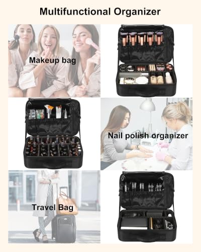Relavel Makeup Bag Travel Train Case Cosmetic Organizer with Divider, Black - color: Black, size: Medium