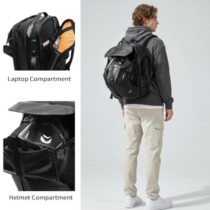 Expandable Motorcycle Helmet Backpack with Vacuum Compression Bag, 60L Carry-On Travel Backpack, Helmet Holder, TSA Lock, 17" Laptop Compartment, Black - style: Backpack + Vacuum Compression Bag