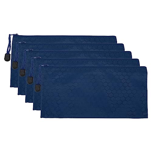 PATIKIL Waterproof Zipper File Bags, 5 Pack A6 Document Holders Pencil Pouch for Office, Dark Blue - color: Navy Blue, size: A6
