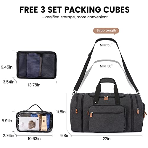 Sucipi Canvas Duffel Bag for Men, Expandable Weekend Overnight travel bags - color: Dark Grey-3 piece set