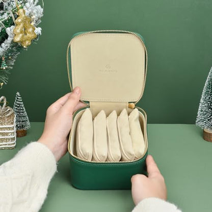 VLANDO Travel Jewelry Organizer with 6 Clear Velvet Zipper Pouches,Green - color: B.6 PCS Green