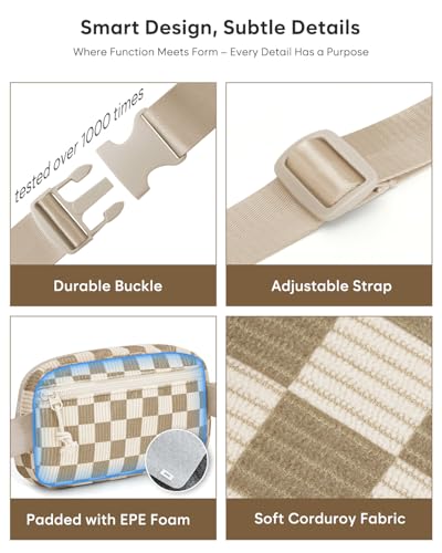 Pritent Fanny Packs for Women Crossbody Belt Bag With Zipper Back Pocket - color: Checkered Khaki, size: Large