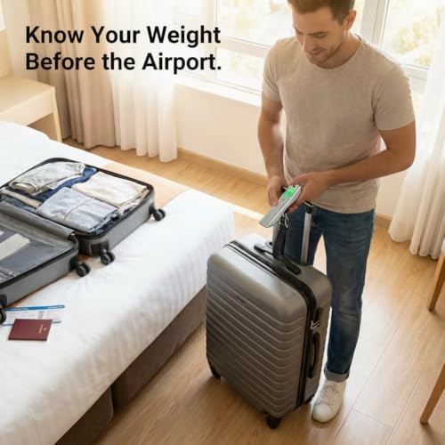 Digital Luggage Scale 110lb/50kg with 3FT Tape Measure, 4 Units, Peak & Hold Mode, Bubble Level, Portable Handheld Suitcase Weight Scale for Travel Essentials