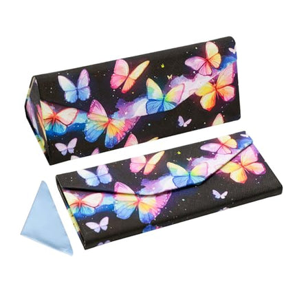 Foldable Glasses Case, Magnetic PU Leahter Sunglasses Case, Cute Hard Shell Folding Eyeglass Cases for Women Kids - color: Multicolor Butterfly
