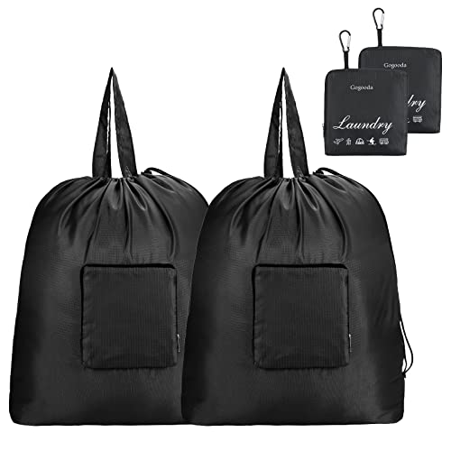 GOGOODA Travel Laundry Bags with Drawstring Closure XL Large with Handle - color: Black