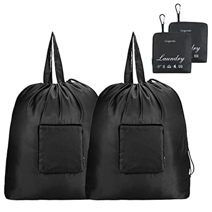 GOGOODA Travel Laundry Bags with Drawstring Closure XL Large with Handle - color: Black