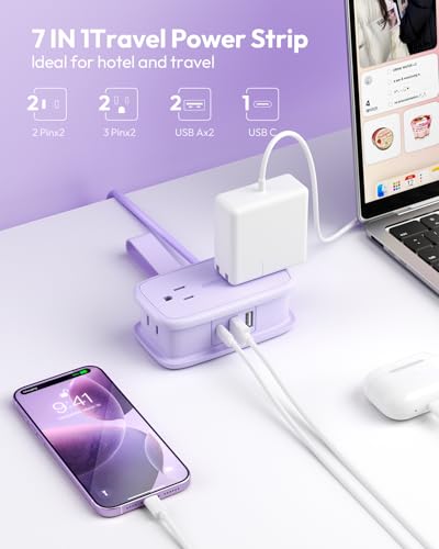 NTONPOWER Travel Power Strip,Travel Essentials Cruise Approved Power Strip - color: Purple