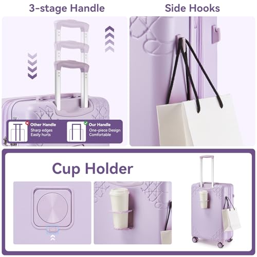 Somago 20 Inch Carry On Suitcase with Brake Wheels & Cup Holder, Star Moon Hardside Luggage with TSA Lock, Expandable Rolling Bag for Business Travel and Weekend Getaway,Light Purple - color: Light Purple, size: 1 PC Expandable 20 In