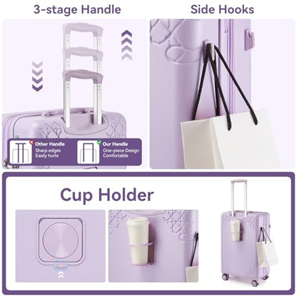 Somago 3 Piece Expandable Luggage Set with Brake Wheels & Cup Holder, 20/24/28 Inch Hardside Spinner Suitcase Set with TSA Lock, Star Moon Pattern Travel Collection for Family Vacation,Light Purple - color: Light Purple, size: 3 PCS Set (20in/24in/28in)