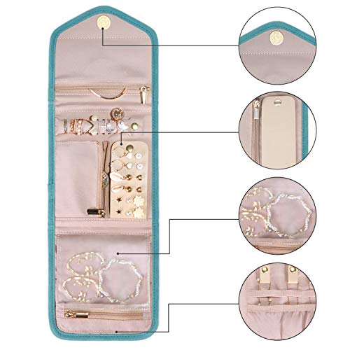 BAGSMART Travel Jewelry Organizer Case Foldable Jewelry Roll,Mini,Teal - color: Teal, size: Small