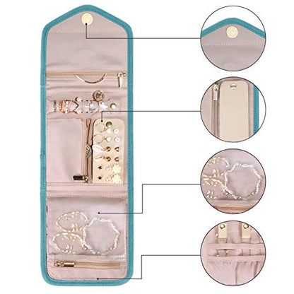 BAGSMART Travel Jewelry Organizer Case Foldable Jewelry Roll,Mini,Teal - color: Teal, size: Small