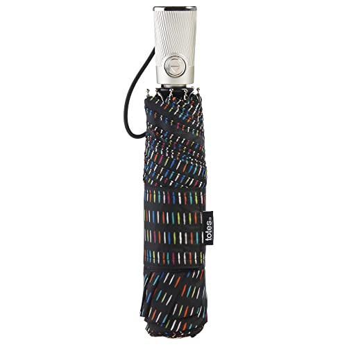 totes Automatic Eco Open Close Water-Resistant Travel Folding Umbrella with Sun Protection - color: Multi Dash