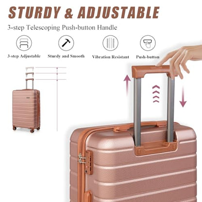 Cosbarn Luggage Sets 5 Piece, Hardshell Suitcases with Wheels, TSA Lock - color: RoseGold