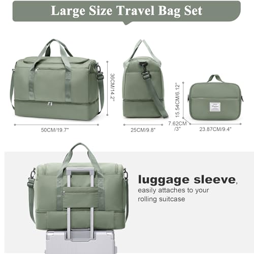 Large Travel Duffel Bag with Shoe Compartment, Weekender Bags for Women - color: B-Green with Toiletry Bag, size: Large