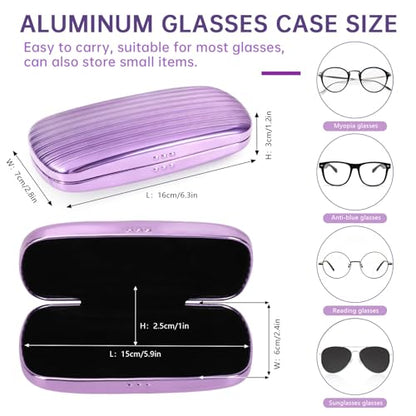 Hifot Metal Eyeglass Case Hard Shell, Aluminum Spectacles Box Sunglasses Case for Men Women, Reading Glasses Holder - color: Purple