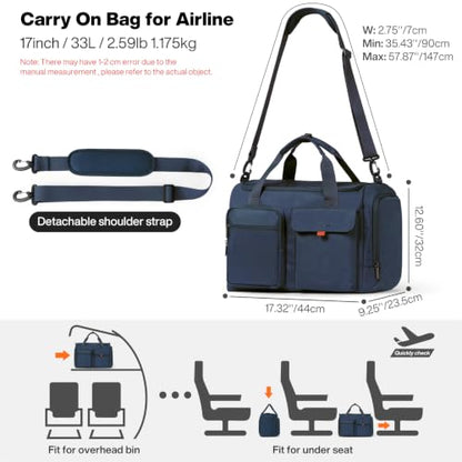 Mixi 17" Underseat Carry-On Luggage Travel Tote, Water-Resistant, Dark Blue - color: Dark Blue