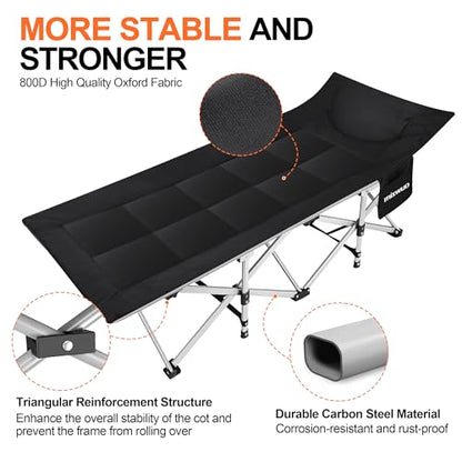 Folding Camping Cot-with Cushion and Pillow,Sleeping Cots for Adults - color: Grey