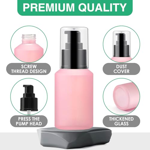 3PCS 60ML/2OZ Empty Pink Frosted Glass Bottles with Pump - color: Pink, size: 2 OZ