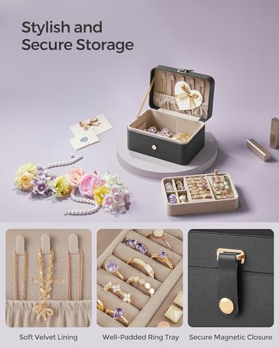 SONGMICS Travel Jewelry Organizer, 2-Layer Portable Jewelry Box Case - color: Slate Gray