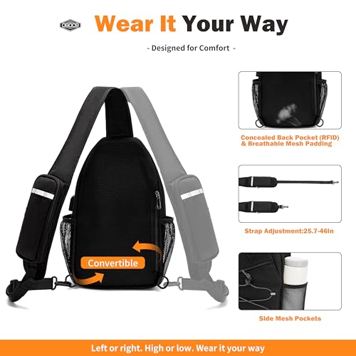 OSOCE Anti-Theft Sling Bag, Crossbody Bag for Men, Water-Resistant, 2.0L - color: Black 2.0, size: Large