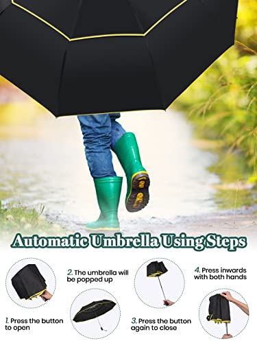 Kalolary 62 Inch Automatic Golf Umbrella Extra Large Folding Umbrella - color: Black