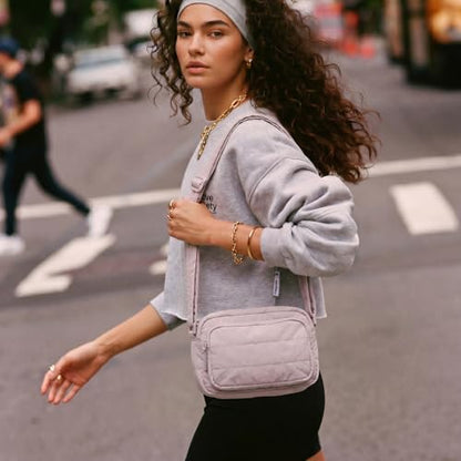 Crossbody Bag for Women, Multi Pockets Puffer Small Shoulder Handbag with RFID Blocking for Travel - color: Lotus Root Pink
