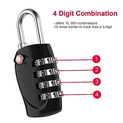 ZHEGE Luggage Locks TSA Approved, Zipper Locks for Suitcase (Black, 2 Pack) - color: Black, 2P