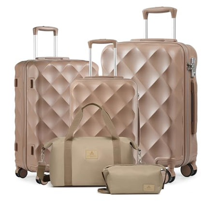 Somago Luggage Sets 5 Piece Hardside 20"/24"/28" with Duffle Toiletry Pouch - color: Khaki, size: 5 Piece Set