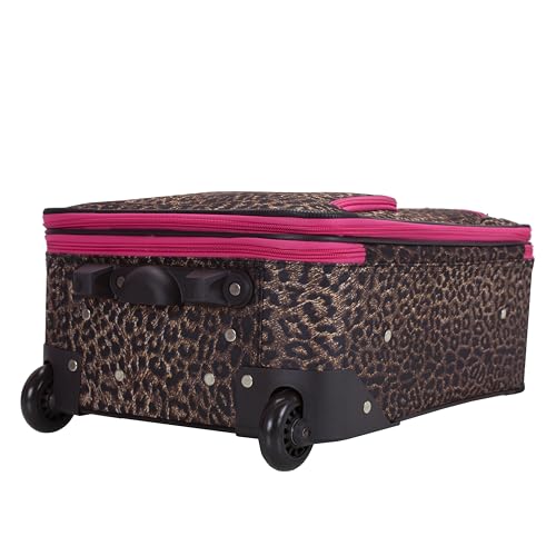 Rockland Fashion Softside 2 Piece Luggage Set, Expandable, (14" Tote/19" Upright), Pink Leopard - color: Pink Leopard, size: 2 Piece (19"/14" Tote)