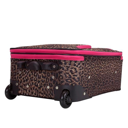 Rockland Fashion Softside 2 Piece Luggage Set, Expandable, (14" Tote/19" Upright), Pink Leopard - color: Pink Leopard, size: 2 Piece (19"/14" Tote)
