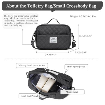 Weekender Bags for Women,Personal Item Travel Bag with Shoes Compartment - color: Black with BlackGray Toiletry Bag, size: Large