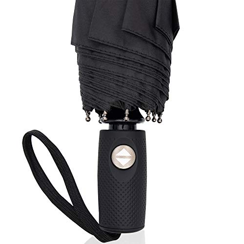 RainPlus Windproof Travel Umbrella - Compact, Automatic, Folding and Portable - Umbrellas For Rain for Men and Women - Car, Backpack, Purse, Strong & Wind Resistant - color: Black