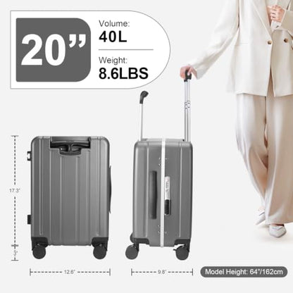 MRPLUM 20" Carry On Luggage Double Handle Suitcase with Net Pocket,Grey - color: Grey