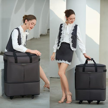 Large Capacity Rolling Duffle Bag,Expandable Foldable Suitcase for Travel,Collapsible Luggage Duffel Overnight Weekend Bags without Telescoping Handle - color: Grey