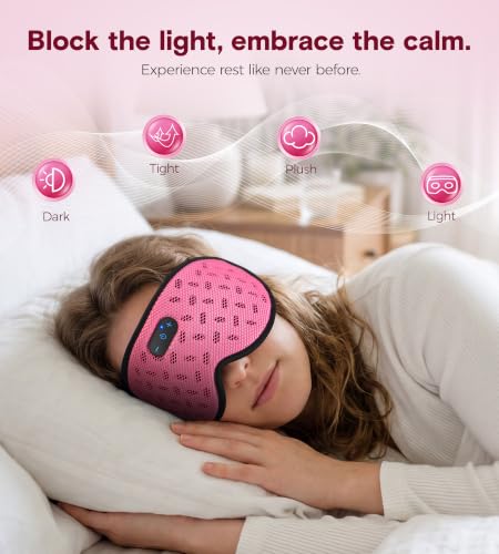 MUSICOZY Sleep Mask Bluetooth Headphone Cooling Weighted Eyemask Headphones - color: Grid Pink