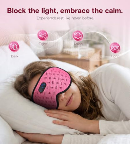 MUSICOZY Sleep Mask Bluetooth Headphone Cooling Weighted Eyemask Headphones - color: Grid Pink