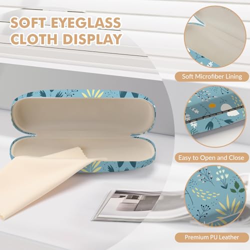 Glasses Case Hard Shell,Portable Protective Eyeglasses Case, Eyeglass Holder Box with Cleaning Cloth,for Women Men - color: Blue Flower