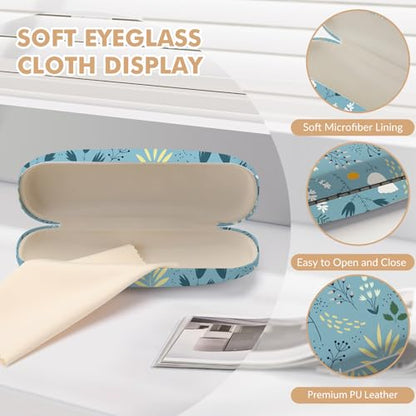 Glasses Case Hard Shell,Portable Protective Eyeglasses Case, Eyeglass Holder Box with Cleaning Cloth,for Women Men - color: Blue Flower