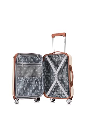 Rockland London Hardside 2 Piece Spinner Wheel Luggage Set, Carry-On 20" and Tote 14", White - color: White with Brown Trim, size: 2 Piece (20"/14" Tote)
