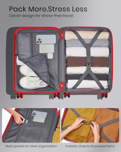 Kono 24 Inch Hard Shell PP Luggage, 4 Spinner Wheels Suitcase, Red - color: Red, size: Checked-medium 24-inch