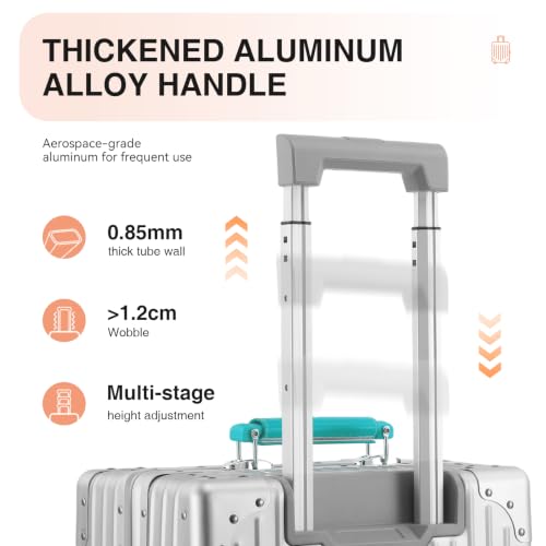 24 Inch All Aluminum Zipperless Checked Luggage with Wheels, Silver - color: silver-green, size: 24IN