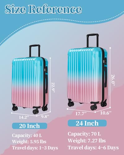 Luggage 2 Piece Set, Lightweight Hardside Suitcases, 20/24Inch - color: Sweet, size: 2-piece(20"/24")