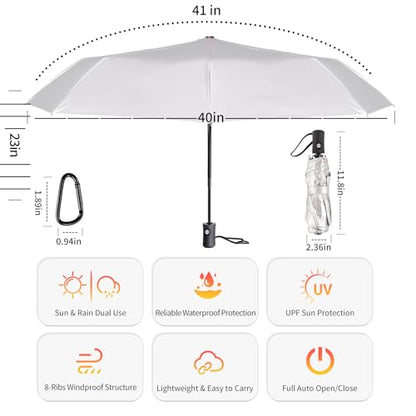 UPF 50+ UV Umbrellas for Sun Protection 41 Inch,Large Automatic Umbrellas for Rain Windproof, Compact Folding UV Blocking for Beach, Golf, Hiking & Daily Use - color: Silver/Purple