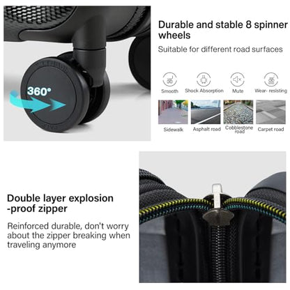 Hanke Expandable Hard Shell Luggage Sets, 3 Piece, 20/24/29 Inch - color: Jet Black, size: 3 Pc Set EXT (20/24/29)