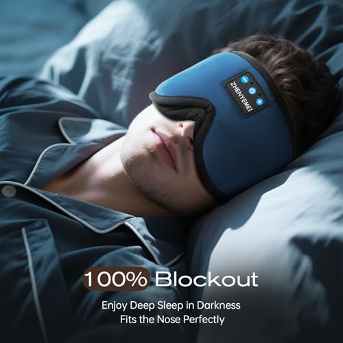 Sleep Mask with Bluetooth Headphones, Sleeping Headphones for Side Sleepers, Wireless Music Eye Mask with Ultra-Thin Stereo Speakers for Men, Women, Tech Gifts, Deep Blue - color: Deep Blue