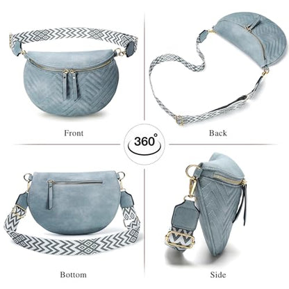 Women's Vegan Leather Crossbody Waist Pack, Fanny Pack Sling Bag with Adjustable Belt, Boho Style Shoulder Purse for Travel, Daily Use (Blue) - color: C-Blue