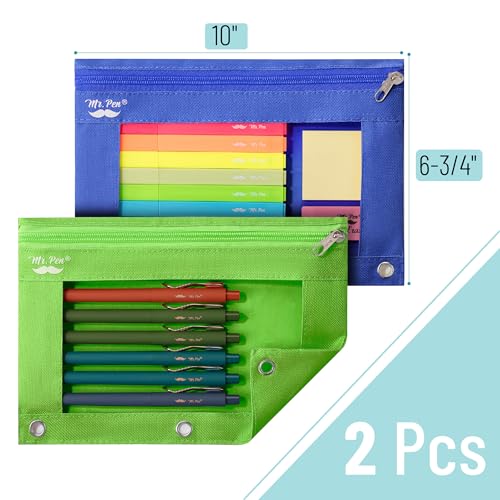 Mr. Pen- Pencil Pouch for 3 Ring Binder, 2 Pack, 10"x6.75", Smooth Zipper - color: Dark Blue and Green, size: 2 Pack