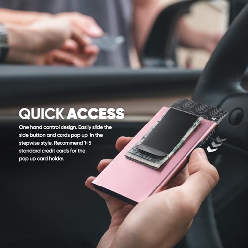 VULKIT Minimalist Credit Card Holder Pop Up Cards RFID Protection Slim Metal Wallet - color: Clip Ver Rose Gold