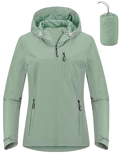 Outdoor Ventures Packable Rain Jacket Women Waterproof Raincoat with Hood - color: Aqua Tone, size: XX-Large