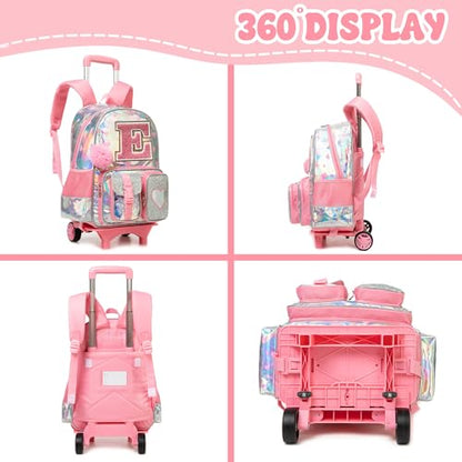 HTgroce Cute Rolling Backpack with Wheel,School Backpack for Kids Girl Roller Schoolbag Wheeled Backpacks Set Carry-on Luggage,Pink E - color: Pink, style: E